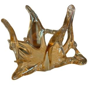 MURANO Style Art Glass Stretch Champagne Color Bowl Candy Dish Trinket Dish